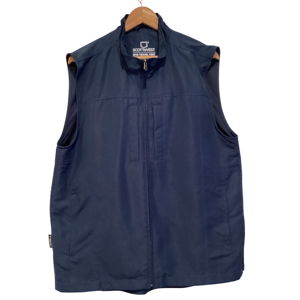 SCOTTeVEST RFID Travel Vest Men Large Navy Blue TEC Multi-Pocket‎ Utility Vest L